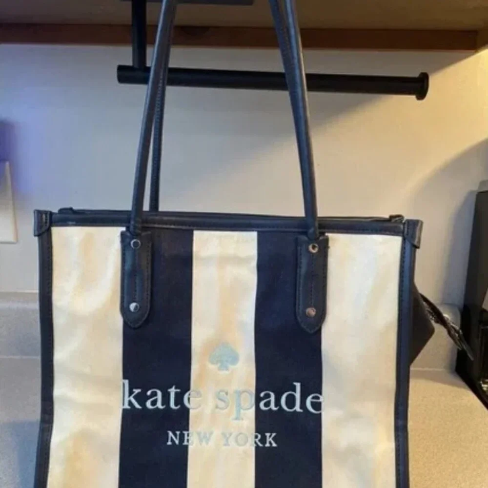 Kate Spade Large Ella Blazer Blue Even Stripe Jacquard Tote